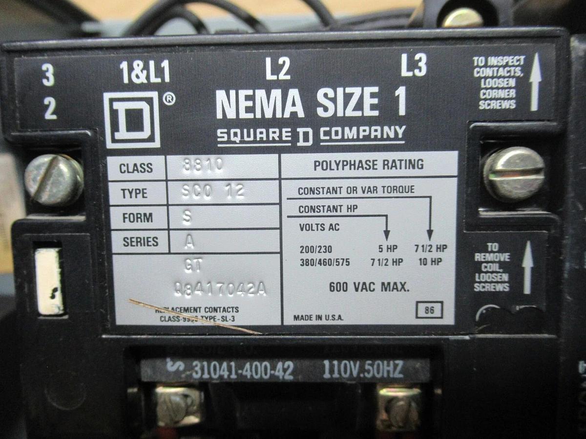 Used SQUARE D MCC MOTOR CONTROL STARTER 20" MODEL 5 W/ 8810SCO12 STARTER NEMA 1 10 HP