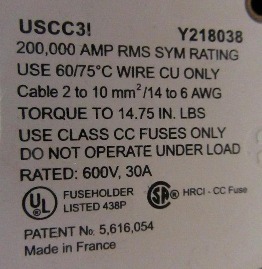 Used LOT OF 2 FERRAZ ULTRASAFE FUSE HOLDER USCC3  600V 30A 3-POLE **WARRANTY**