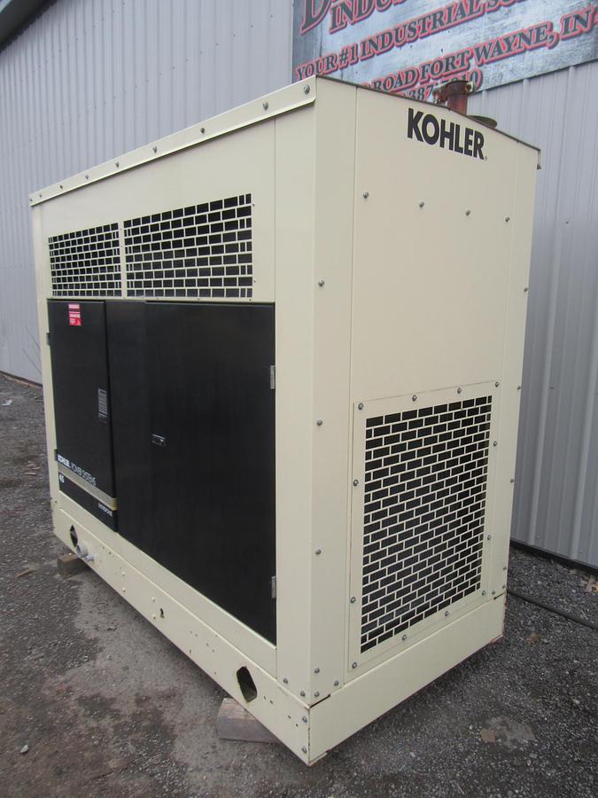Used 45 KW PROPANE / NAT GAS GENERATOR KOHLER 120/240V 45RZG ENCLOSED VIDEO