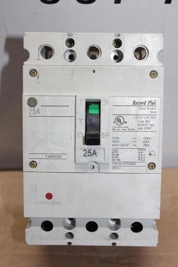 Used GE HACR CIRCUIT BREAKER FBN36TE025RV 25 AMP 600 VAC 3-POLE **WARRANTY**