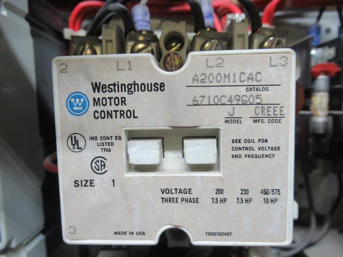 Used CUTLER HAMMER MOTOR CONTROL BUCKET 12" NEMA SIZE 1 STARTER 600 V 7 AMP BREAKER