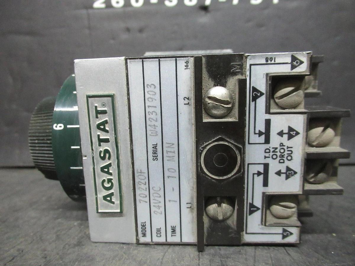 Used AGASTAT TIME DELAY RELAY 1-10 MINUTES 7022OF 24 VDC VOIL 600 VAC 10 AMP