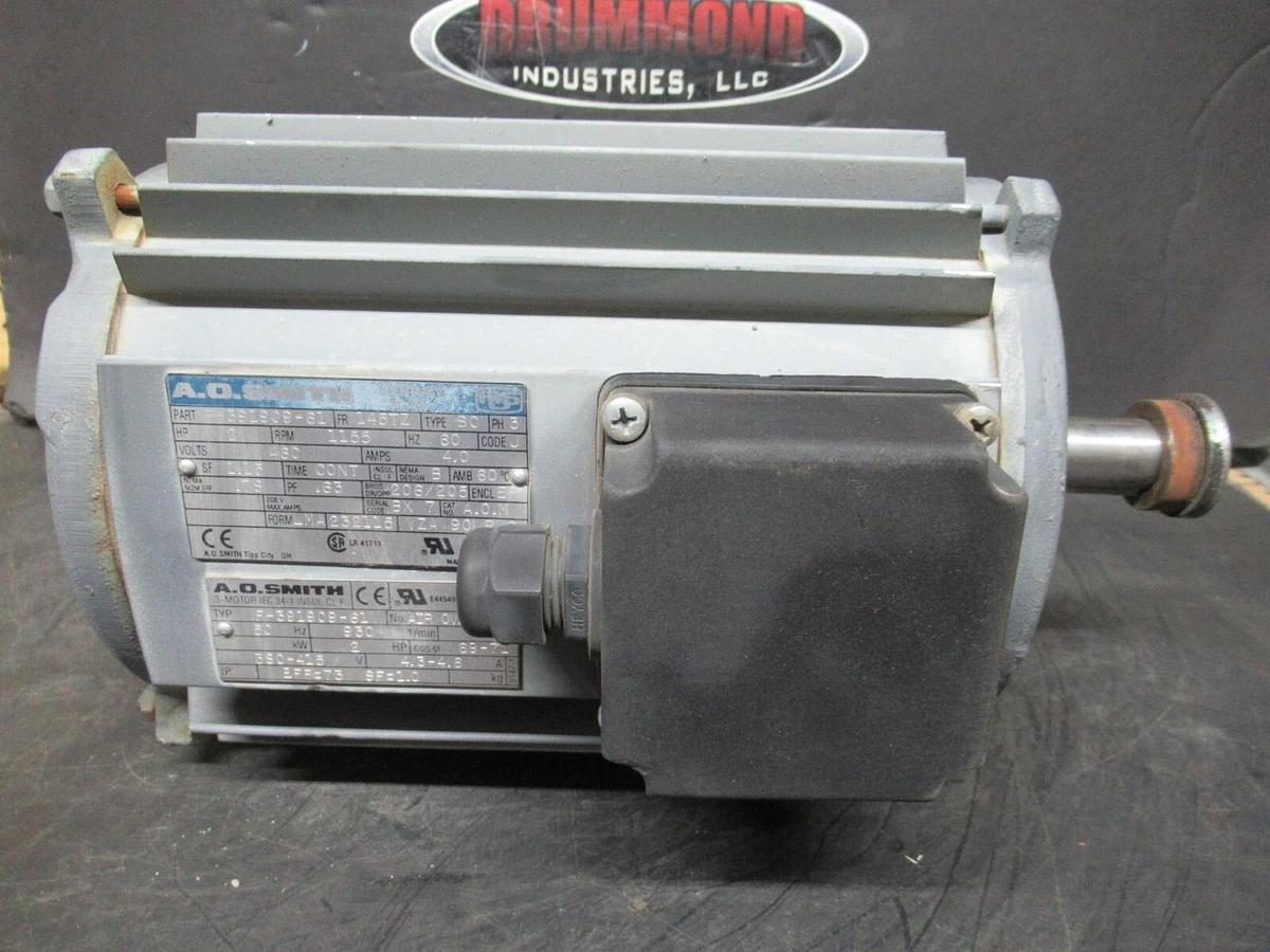 Used A.O. SMITH CENTURY AC MOTOR F-391909-61 3-PHASE 2 HP 460V 4A 1.15 SF 1155 RPM