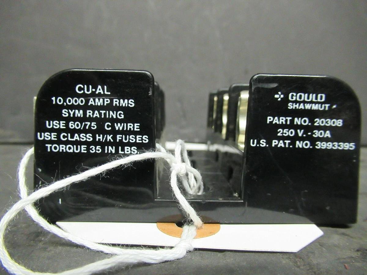 Used GOULD SHAWMUT FUSE HOLDER 20308 FOR 30 AMP 250 V CLASS H/K FUSES