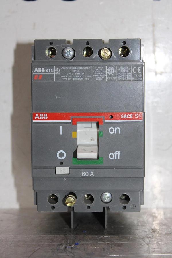 Used ABB CIRCUIT BREAKER SACE S1 S1N 60 AMP 3-POLE 277/480 VAC **WARRANTY INCLUDED**