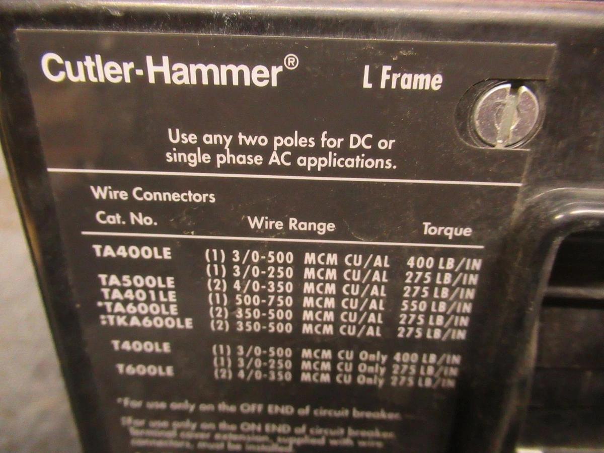 Used CUTLER HAMMER BREAKER LS36F600E 600A 3 POLE 600VAC W/ LUGS AND SHUNT TRIP