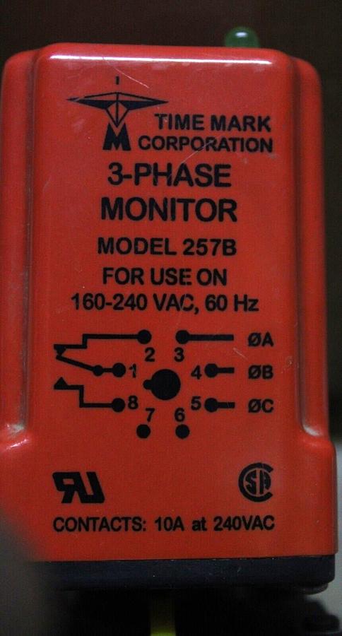 Used LOT OF 2 TIME MARK 3-PHASE MONITOR RELAY 257B 240 VAC 10 AMP *WARRANTY*