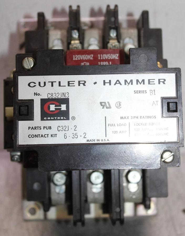 Used CUTLER-HAMMER CONTACTOR C832JN3 120 AMP 600 VAC 3-POLE COIL: 110/120V *WARRANTY*