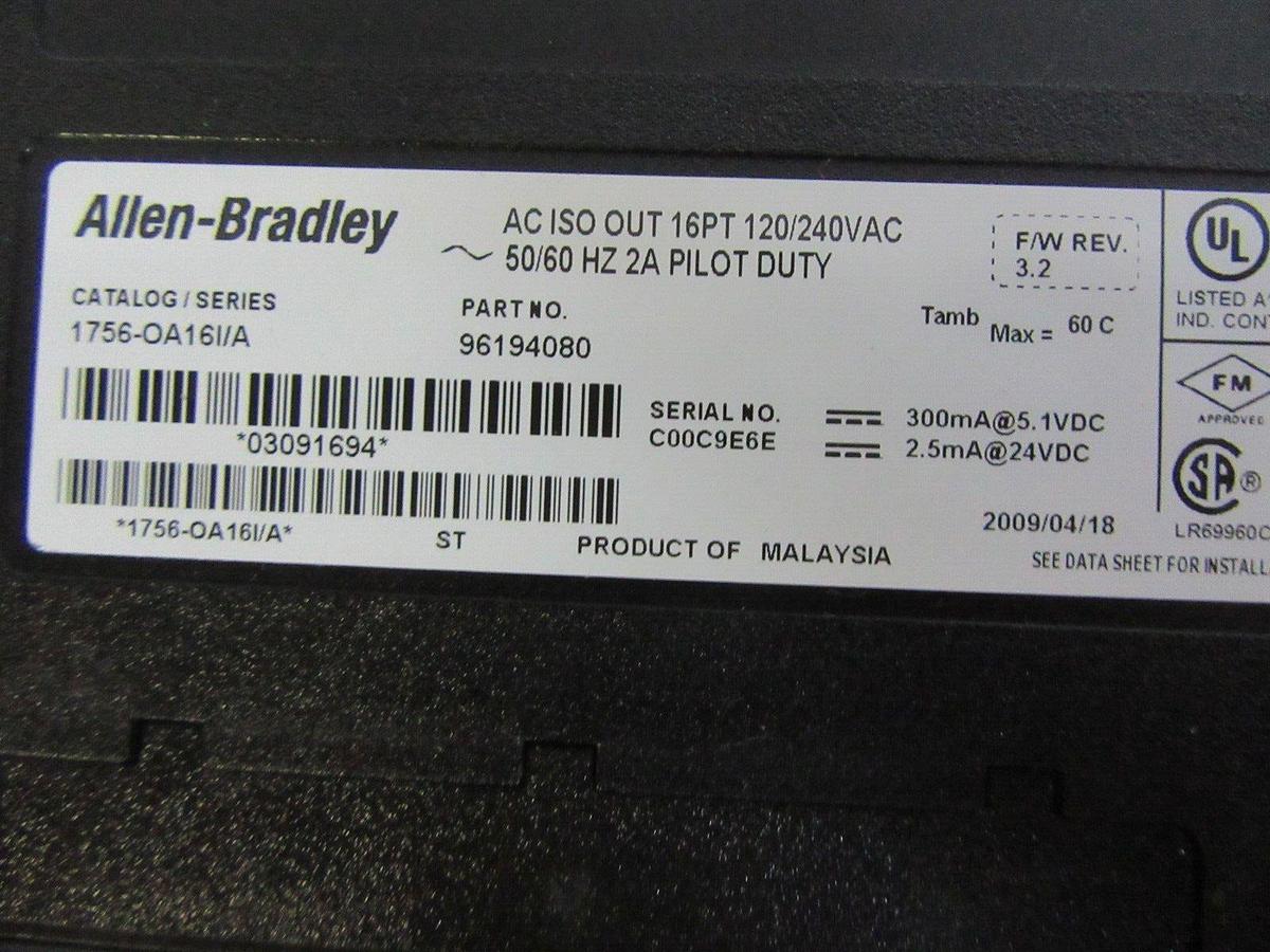 Used ALLEN BRADLEY AC OUTPUT MODULE 1756-OA16I/A 96194080 AC ISO OUT 16 POINT