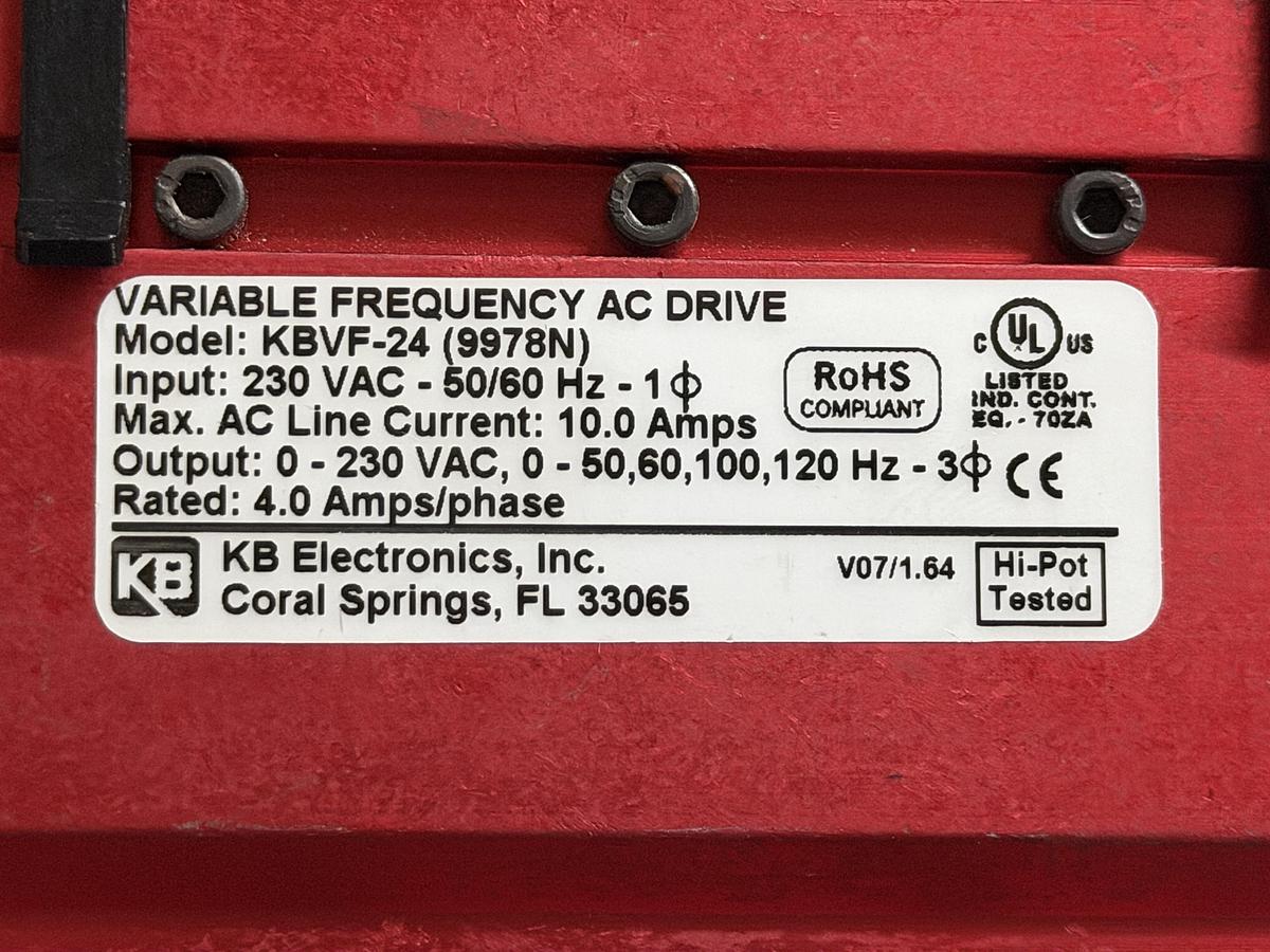 Used KB ELECTRONICS VARIABLE FREQUENCY DRIVE KBVF-24 240 VAC 4 AMP