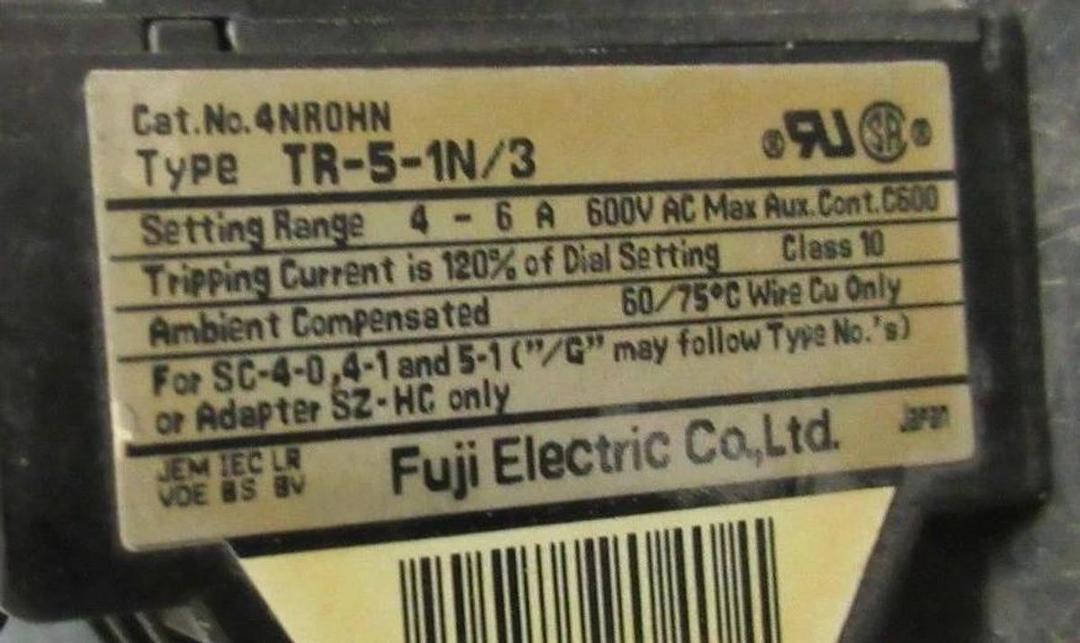 Used FUJI ELECTRIC STARTER SC-5-1 600V 3POLE 20A 10HP **WARRANTY INCLUDED**