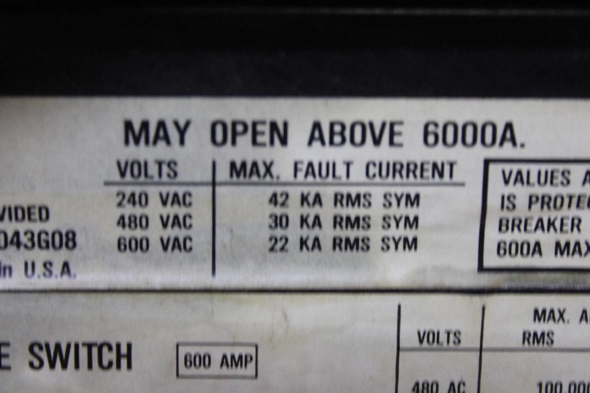 Used WESTINGHOUSE MOLDED CASE SWITCH LC3600WK 600 AMP 3-POLE 600 VAC **WARRANTY**