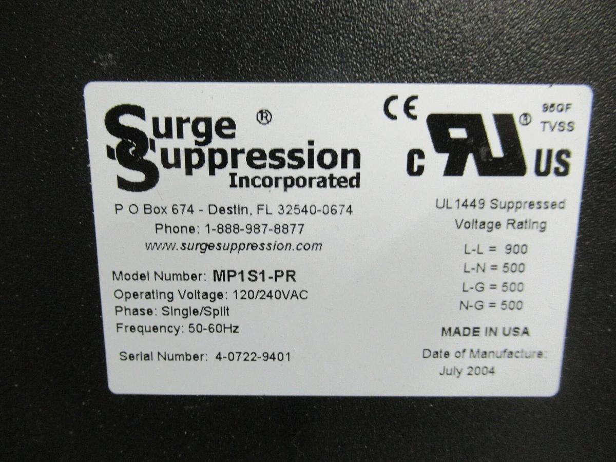 Used SURGE SUPRESSION INC. MP1S1-PR 120 /240 VAC SUPRESSOR SINGLE SPLIT PHASE 4X ENCL