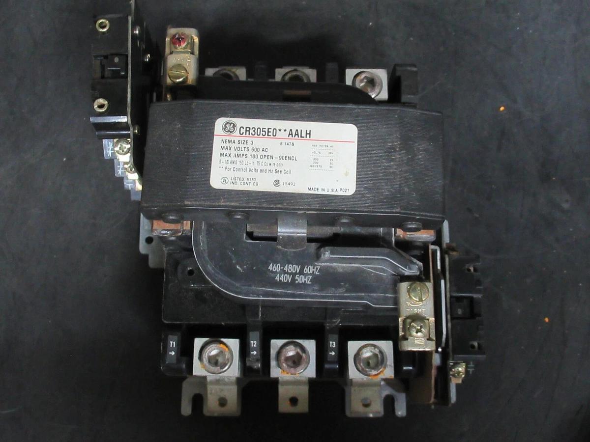 Used GE CONTACTOR CR305E0**AALH NEMA SIZE 3 600 VAC 100 AMP 50 HP 480 VOLT COIL