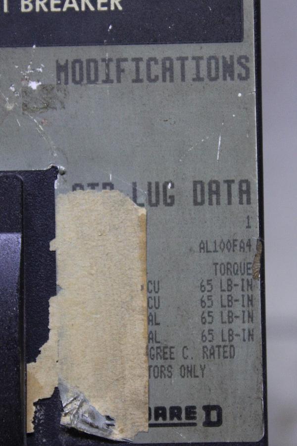 Used SQUARE D I-LINE CIRCUIT BREAKER FH36100 SERIES 2 100 AMP 600 VAC 3-POLE