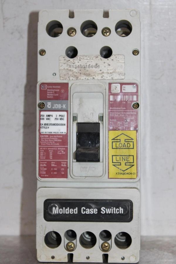 Used CUTLER HAMMER MOLDED CASE SWITCH JDB3250KXD03D08 250 AMP 3-POLE 600 VAC
