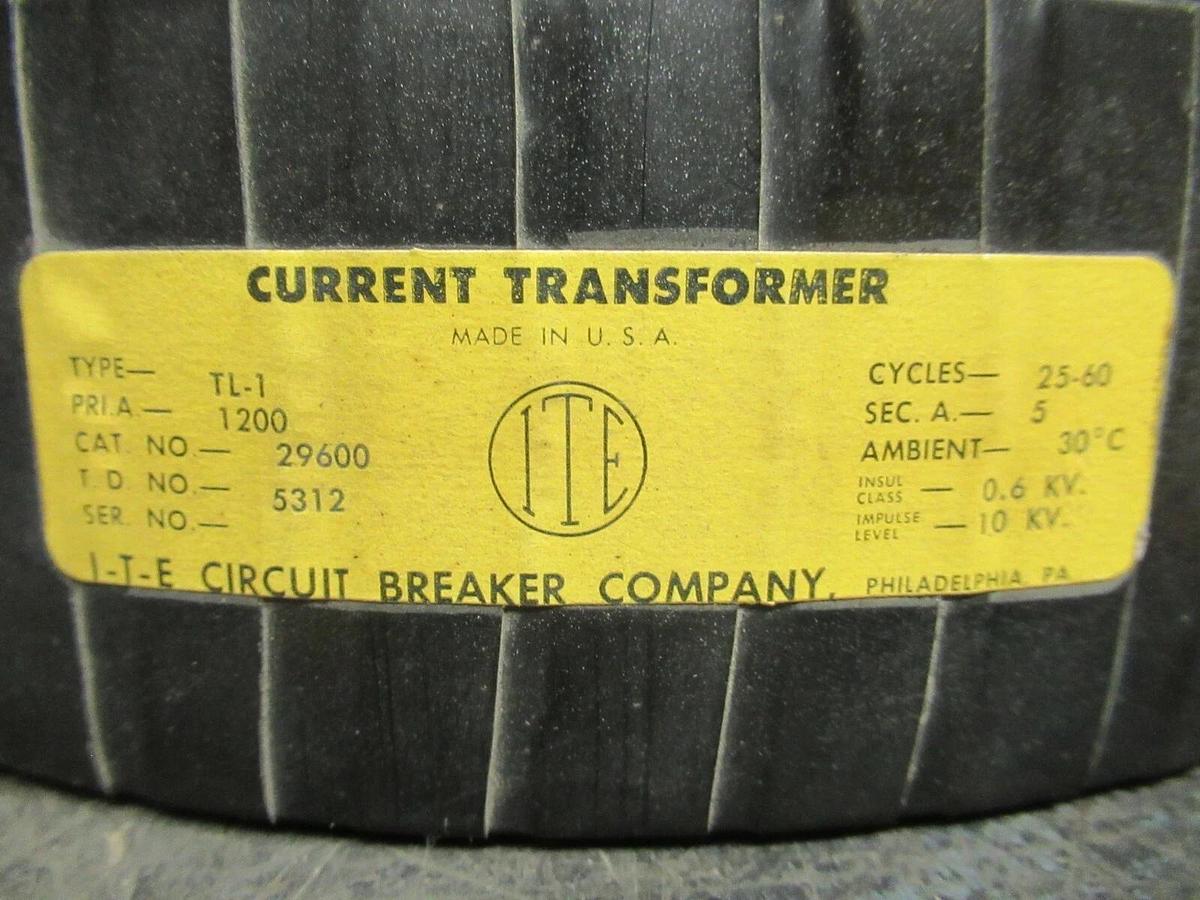 Used ITE CURRENT TRANSFORMER CT 29600 TL-1 10 KV SENSOR 25 - 60 HZ  *WARRANTY*