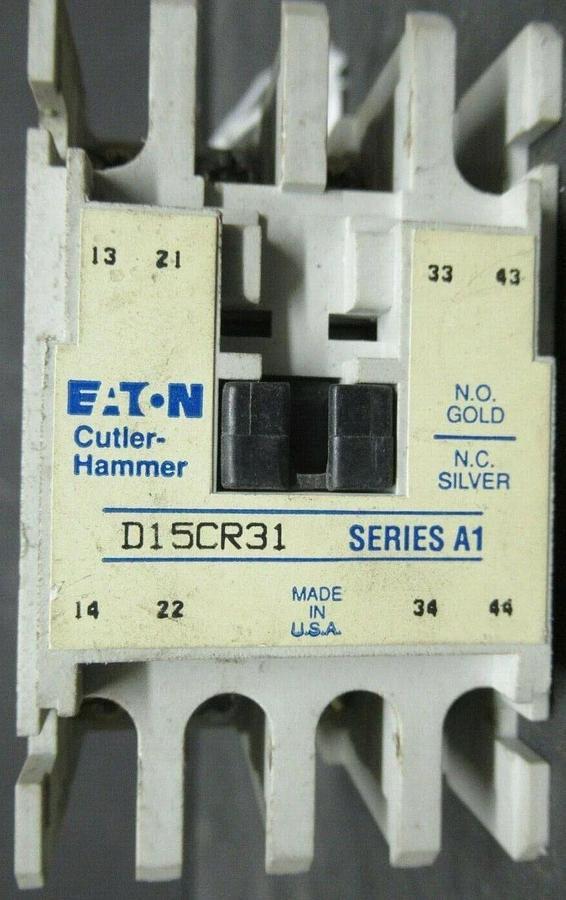 Used EATON CONTACTOR D15CR31 SER. A1 600 VAC COIL: 110/120V **WARRANTY INCLUDED**