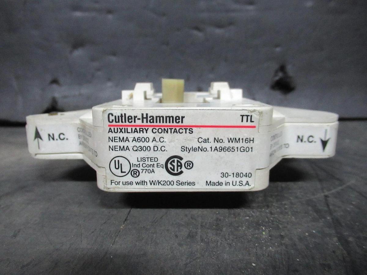 Used CUTLER-HAMMER AUXILIARY CONTACT WM16H STYLE: 1A96651G01 FOR W/K200 SERIES