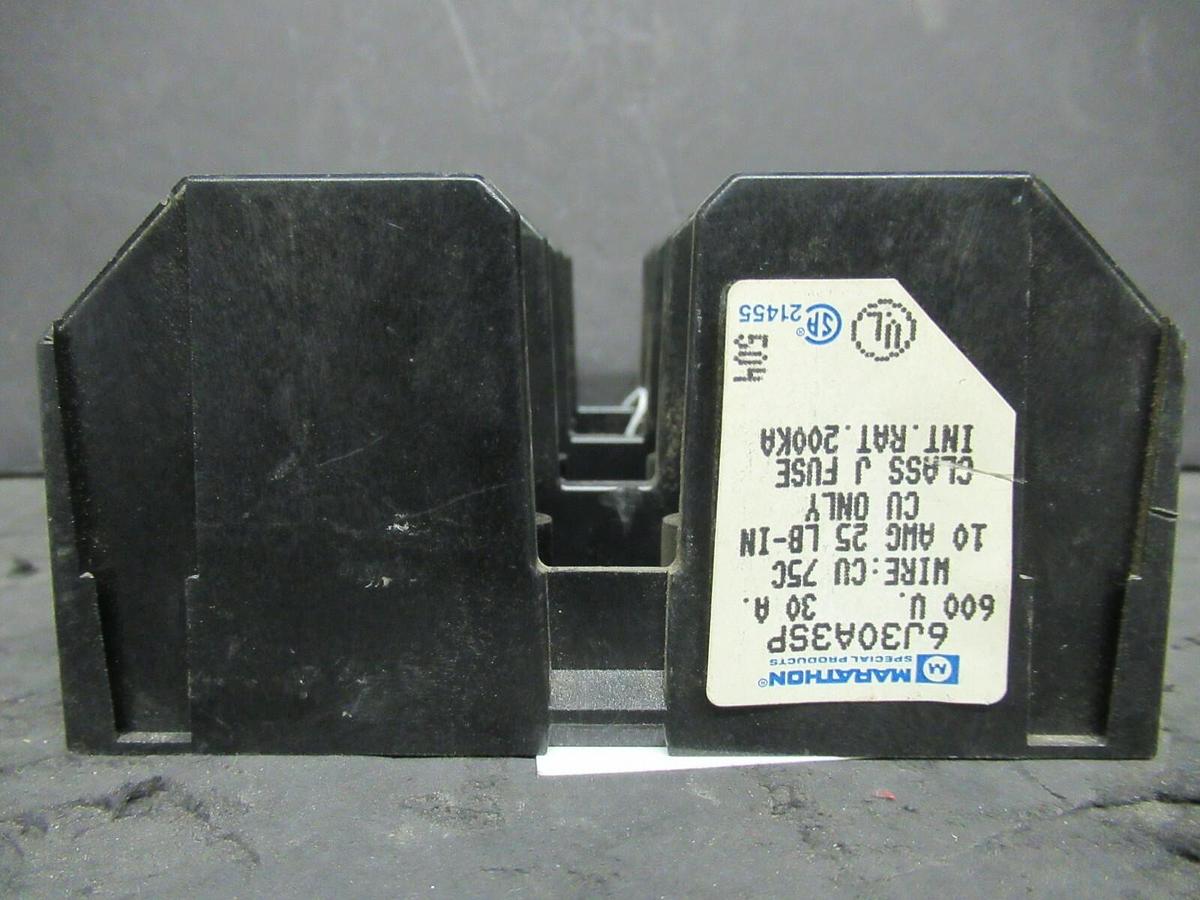 Used MARATHON FUSE HOLDER 6J30A3SP FOR 30 AMP 600 V CLASS J FUSES **WARRANTY**
