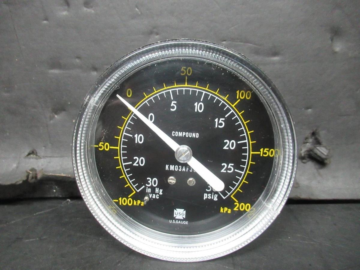 NEW SURPLUS USG PRESSURE GAUGE KM-03AF-303 -100kPA TO 200kPA **WARRANTY**
