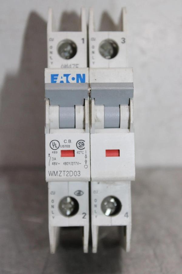 Used EATON CIRCUIT BREAKER WMZT2D03 2-POLE 3 AMP 277/480 VAC AM47E