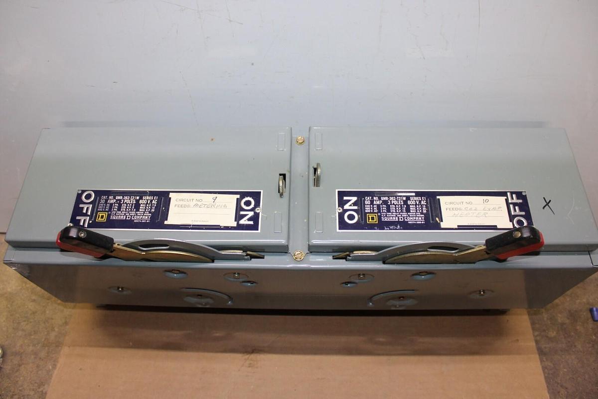 Used SQUARE D TANDEM DISCONNECT SWITCH QMB-362-T21W 30 AMP 600 VAC 3-PHASE