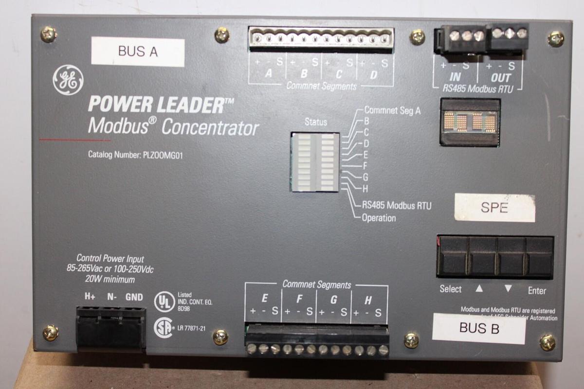 Used GE POWER LEADER MODBUS CONCENTRATOR PLZOOMG01 265VAC 250VDC 20 WATT