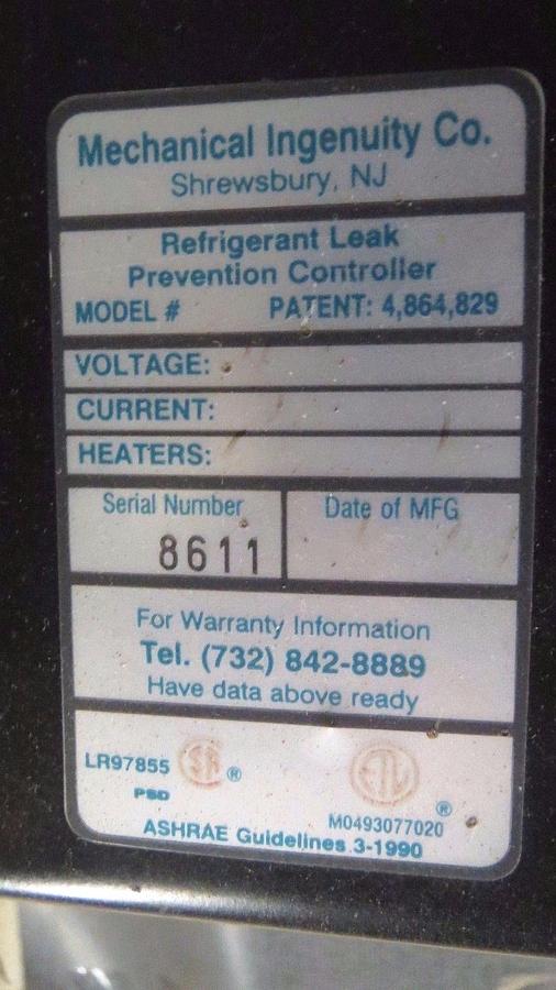 Used MECHANICAL INGENUITY PRELERT/PREVAC CHILLER PRESSURE/LEAK PROTECTION SYSTEM