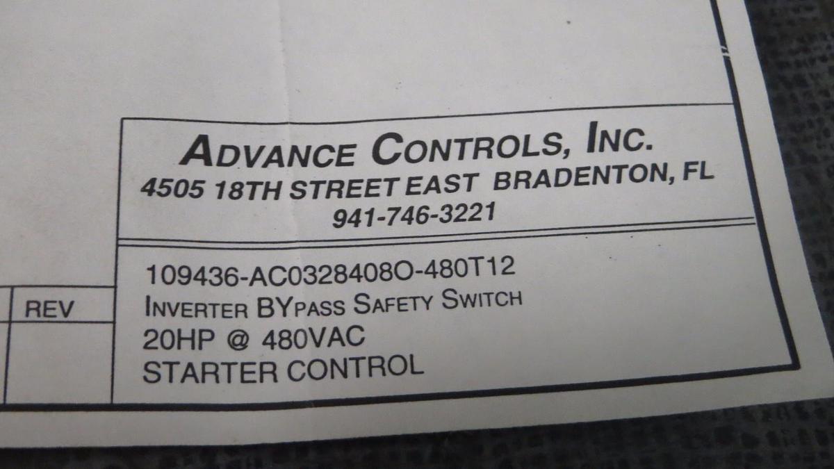 Used ADVANCED CONTROLS IBYSS VARIABLE FREQUENCY BYPASS 20 HP 480V # AC03284080-480T12