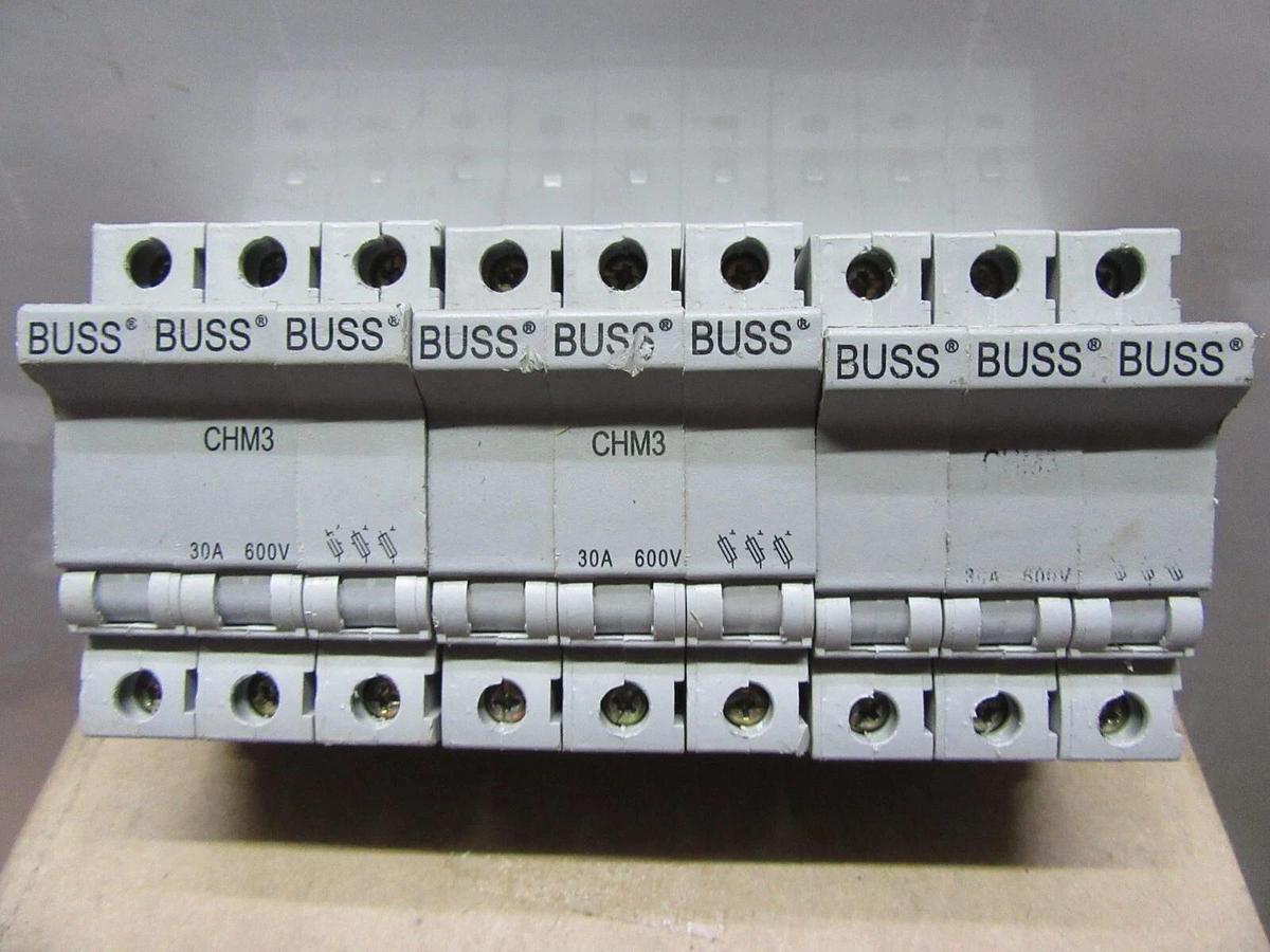 Used LOT OF 3 BUSSMANN FUSE HOLDER CHM3 600V 30A 3-POLE **WARRANTY**