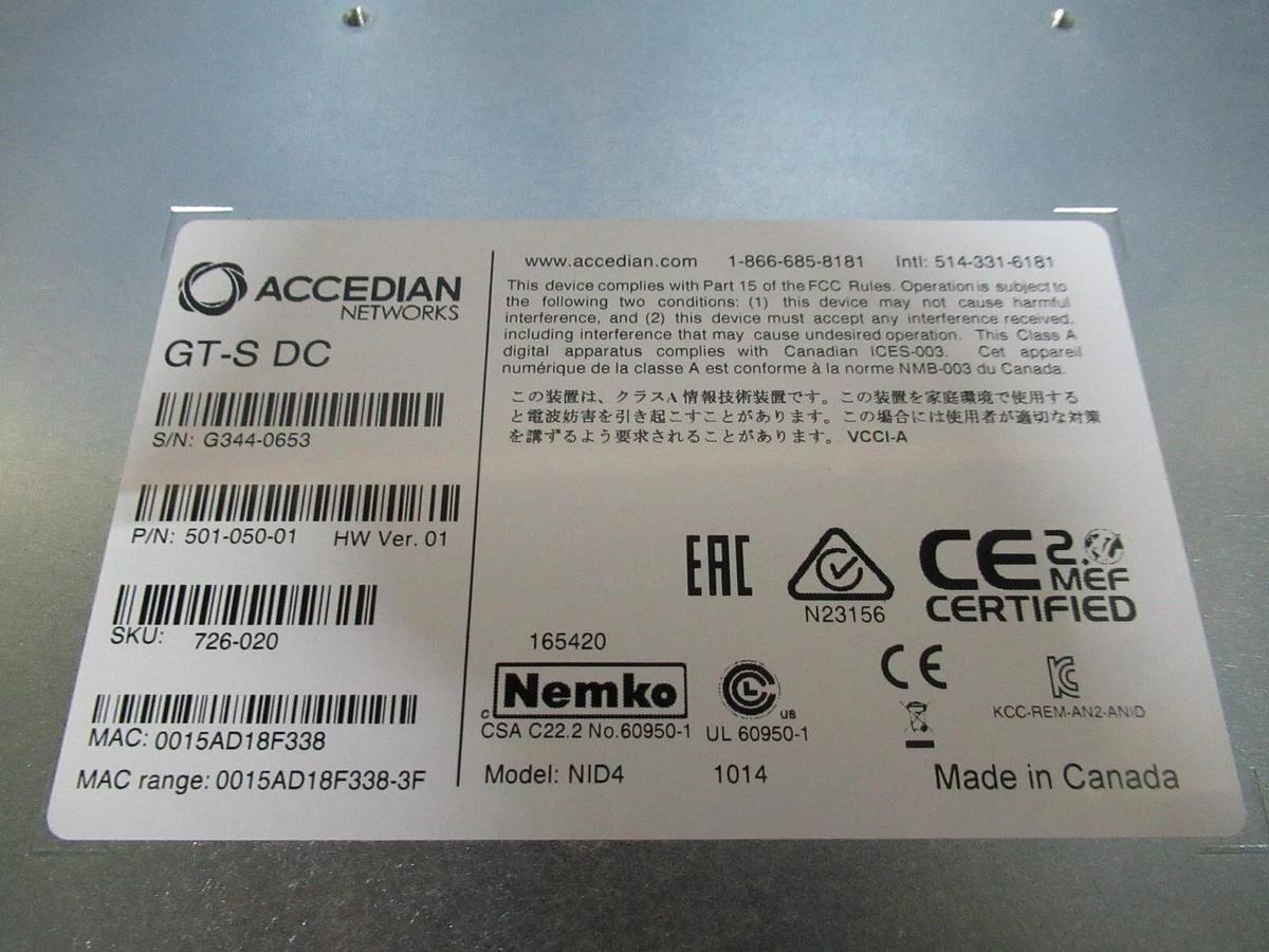 Used ACCEDIAN METRONID GT-S DC NETWORK INTERFACE 501-050-01 4-PORT *WARRANTY**