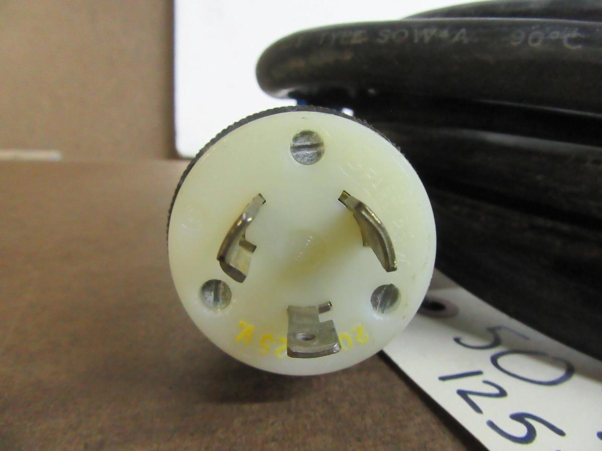 Used 50' SO 12/3 POWER CORD WIRE W/ 20 A 120 V 1 PH HUBBELL TWIST-LOCK PLUGS SOW-A