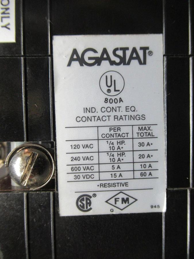 Used AGASTAT TIME DELAY RELAY 10-100 SECONDS 7014CD 480 VOLT VOIL 600 VAC 10 AMP