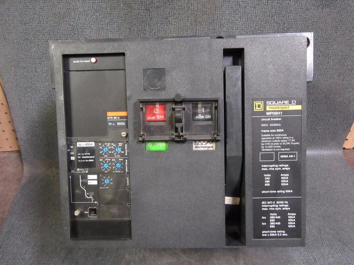 Used 800 AMP SQUARE D MP08H1 MASTERPACT BREAKER 800A 3P 600V  STR58U W/ LSI MP08HI