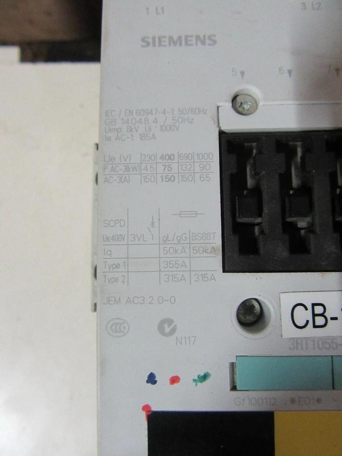 Used SIEMENS SIZE 4.5 SIRIUS STARTER 125 HP @ 460 V 3PH 195 A 120 V COIL 3RT1055-6