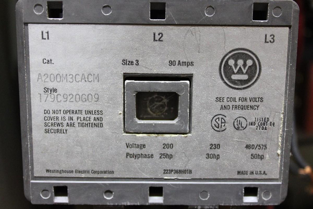 Used WESTINGHOUSE TYPE W MOTOR CONTROL BUCKET 24" SIZE 3 STARTER 90 AMP W/ DOOR