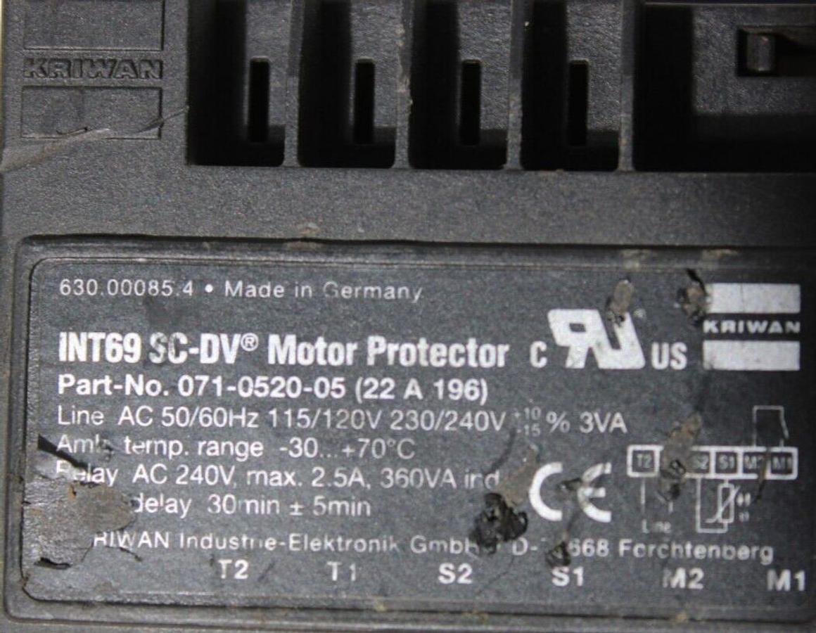Used KRIWAN INT-69 SC-DV MOTOR PROTECTOR 071-0520-05 240V 2.5A **WARRANTY INCLUDED**