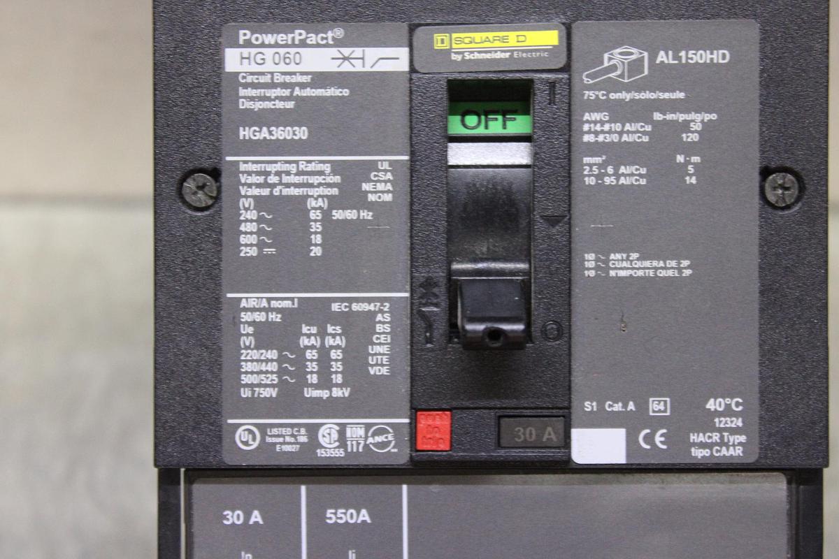 Used SQUARE D POWERPACT I-LINE CIRCUIT BREAKER BGA360340 40 AMP 600 VAC 3-POLE