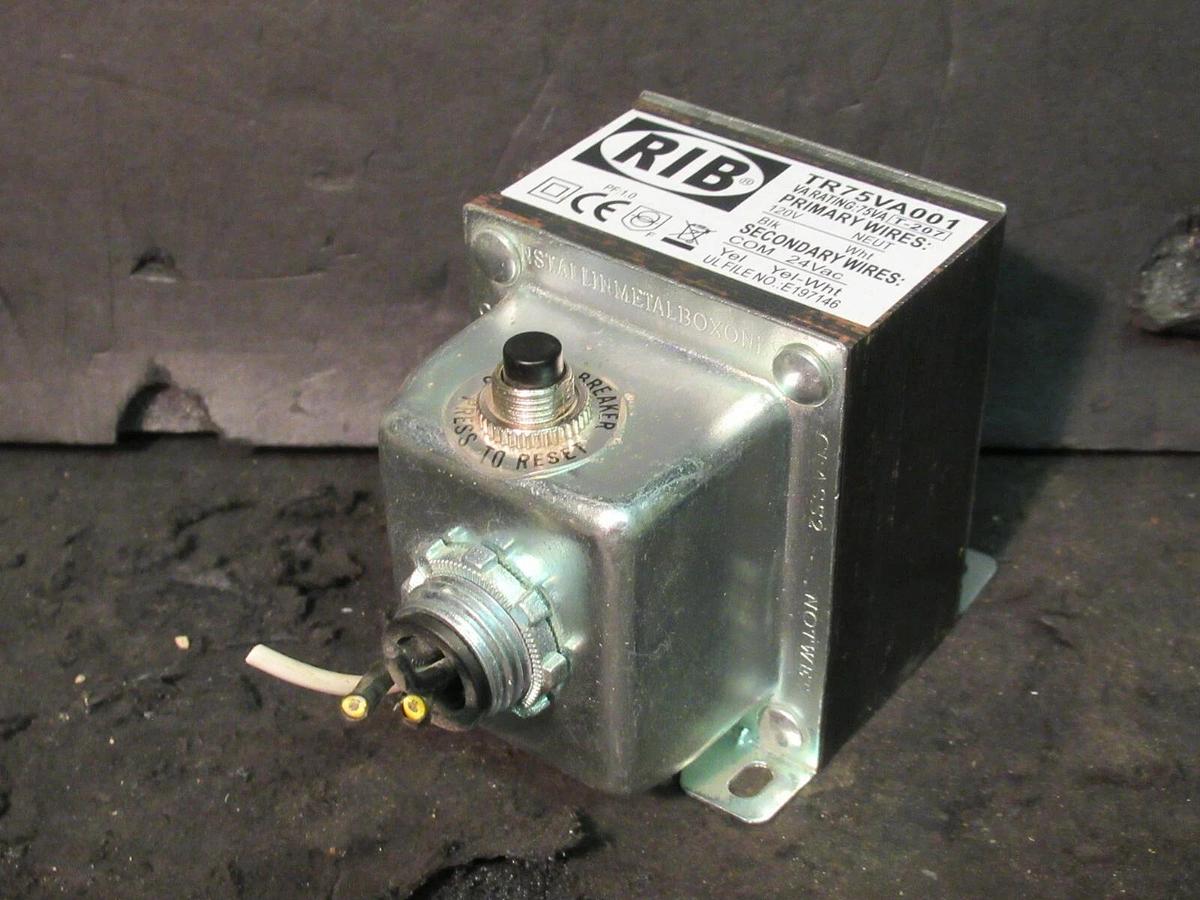 Used 0.075 (75 VA) RIB DRY CONTROL TRANSFORMER 120 VAC PRI TO 24 VAC SEC TR75VA001