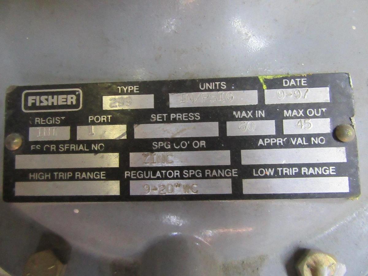 Used FISHER PRESSURE REGULATOR TYPE: 299 2" INPUT: 60PSI OUTPUT: 45PSI **WARRANTY**