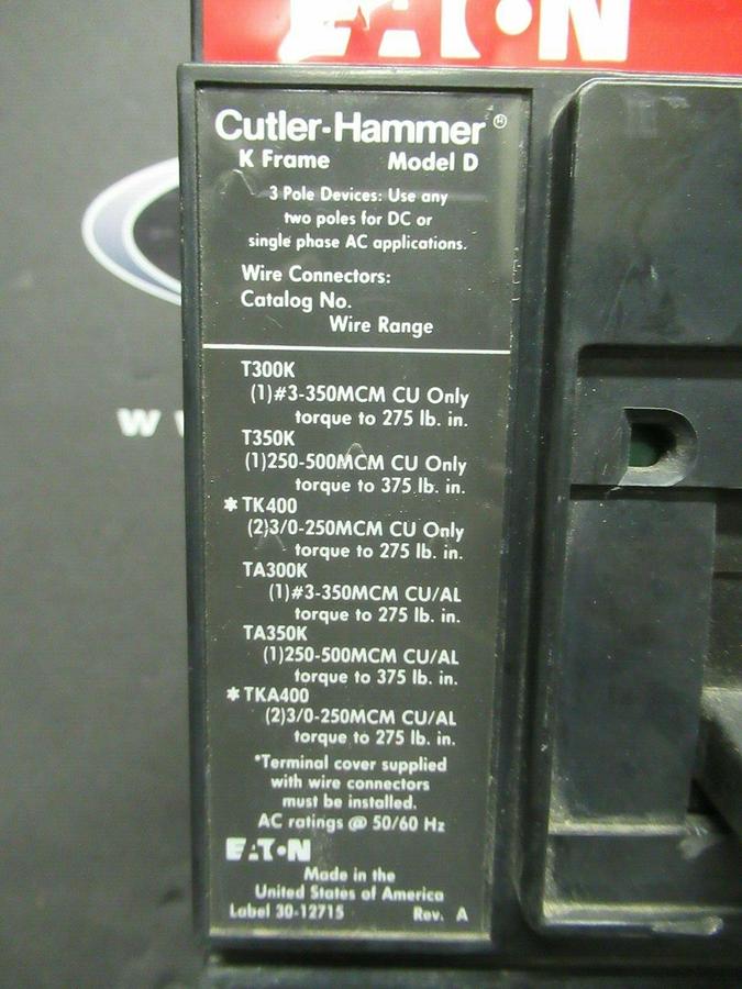 Used 400 AMP CUTLER HAMMER MOLDED CASE SWITCH KS36040YD 600 VAC **WARRANTY**