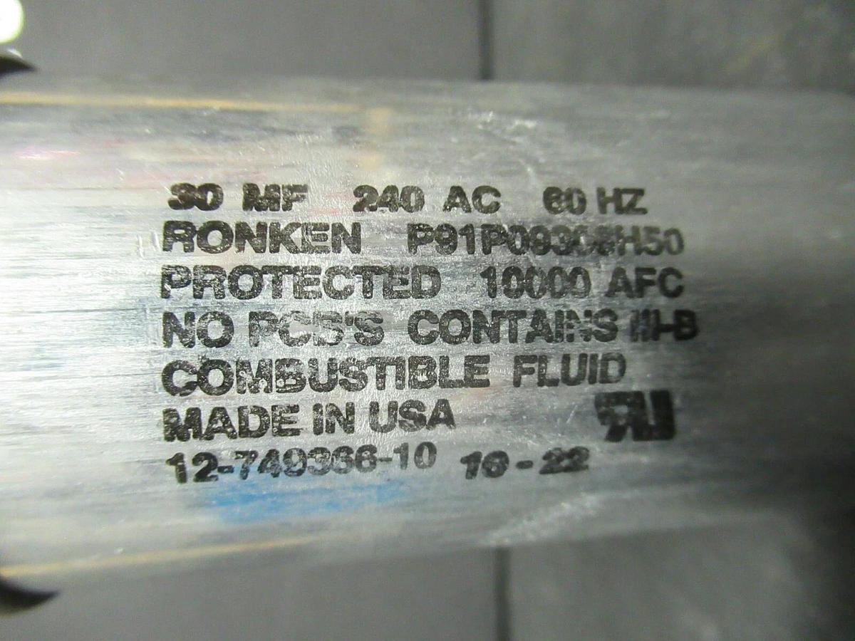 Used RONKEN CAPACITOR P91P09306H50 30 MF 10000AFC 240 VAC 60 HZ **WARRANTY INCLUDED**