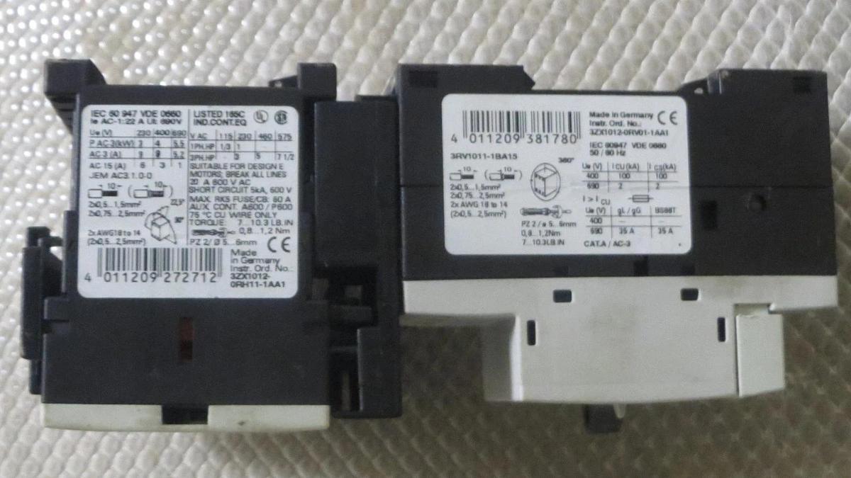 Used SIEMENS SIRIUS MOTOR START SET 1.4-2 AMP # 3RV1011-1BA15 W/ 3RT1016-1BB42 X 2