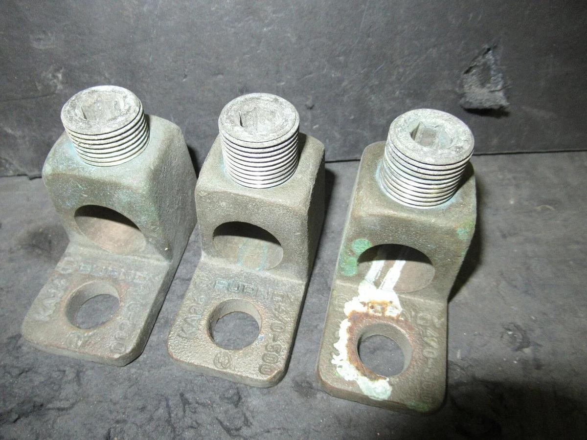 Used (3 QTY) BURNDY SINGLE BARREL CONNECTOR TERMINAL LUG SET 4/0 - 500 MCM KA34