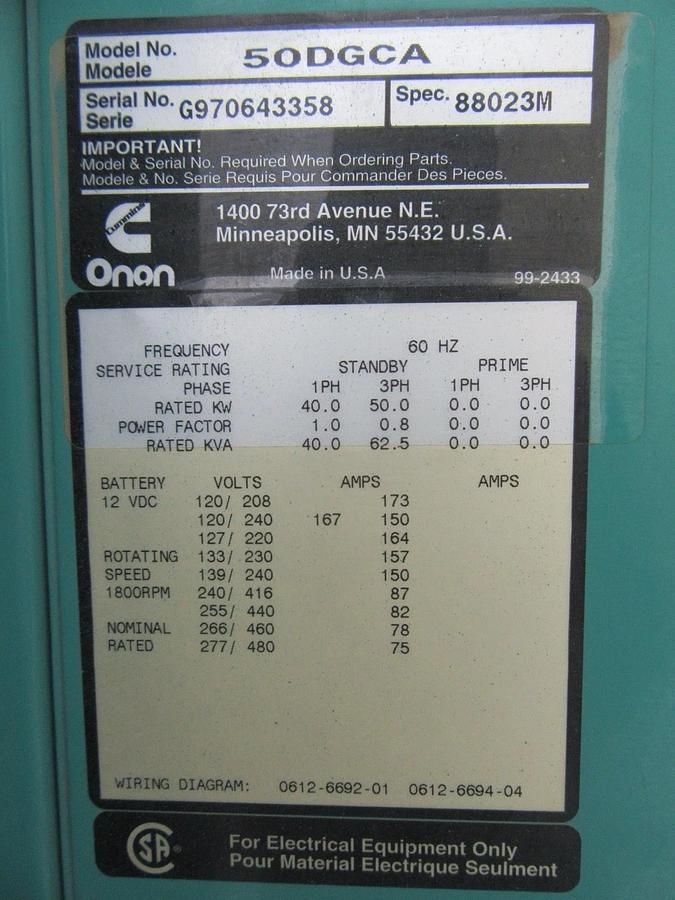 Used 40 KW 50 KW DIESEL GENERATOR CUMMINS 120/240V B3.9-G1 RECONNECTABLE VIDEO