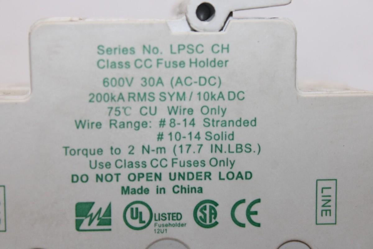 Used LITTELFUSE POWER-SAFE FUSE HOLDER LPSC-CH 2-POLE 600 VOLT 30 AMP CLASS CC