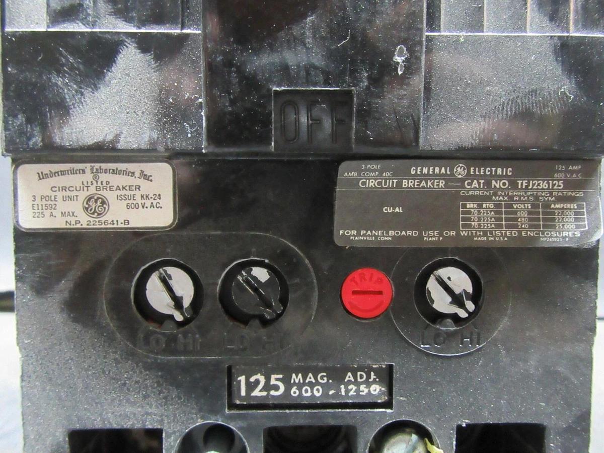 Used GE CIRCUIT BREAKER TFJ236125 125 AMP 600 VAC 3-POLE **WARRANTY INCLUDED**