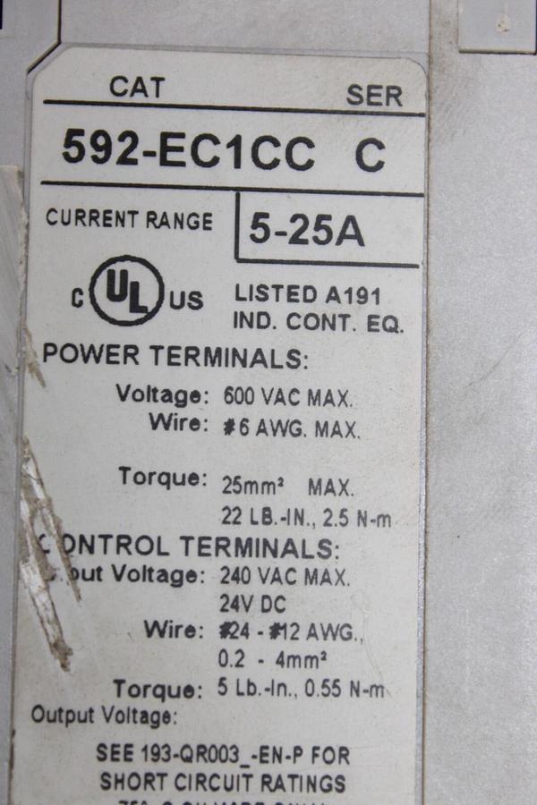 Used ALLEN BRADLEY DEVICENET OVERLOAD RELAY 592-EC1CC 193-ECPM2 5-25A 600V