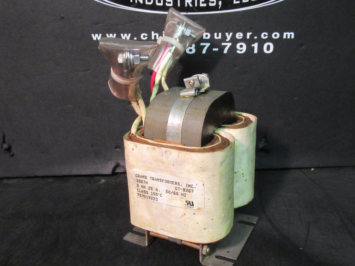 Used GRAND TRANSFORMERS INC 38634 / GT-B267 REACTOR 3.0 mH 25 AMP CLASS 155C 50/60 HZ
